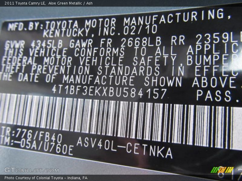 Aloe Green Metallic / Ash 2011 Toyota Camry LE