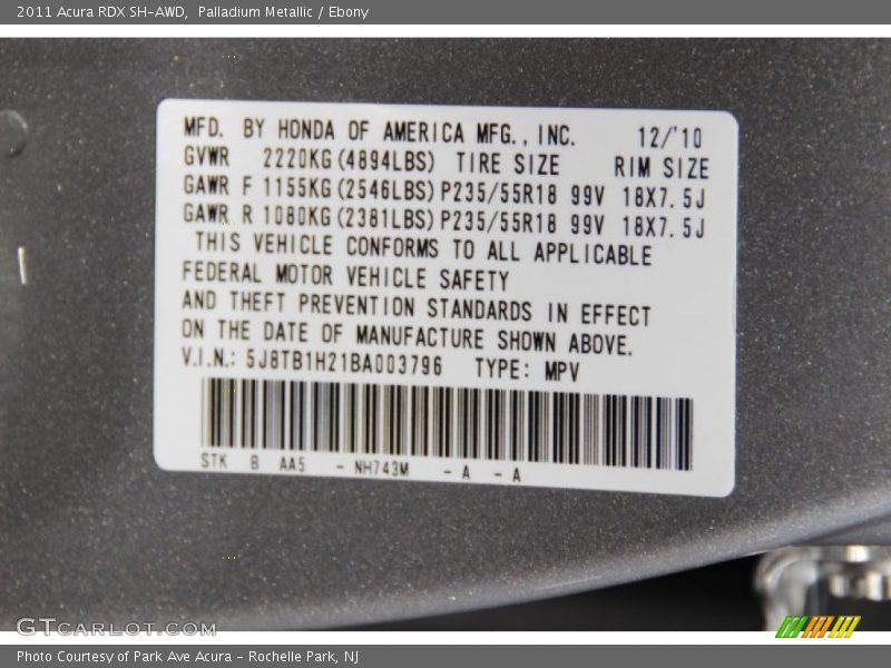 Palladium Metallic / Ebony 2011 Acura RDX SH-AWD