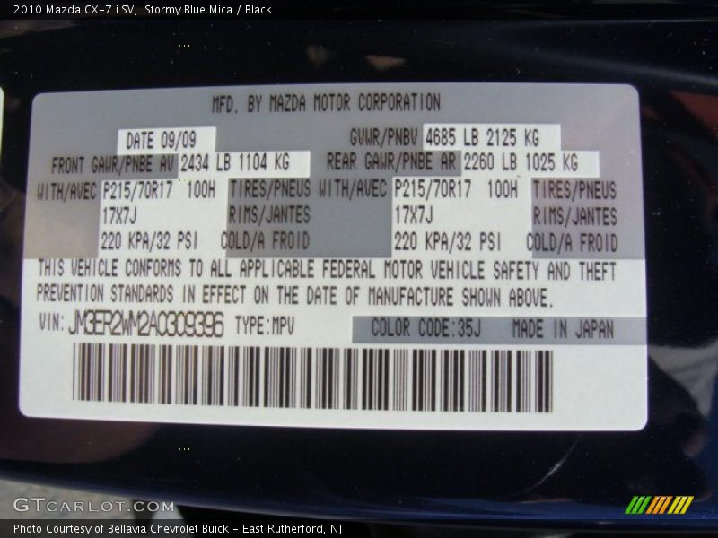Stormy Blue Mica / Black 2010 Mazda CX-7 i SV