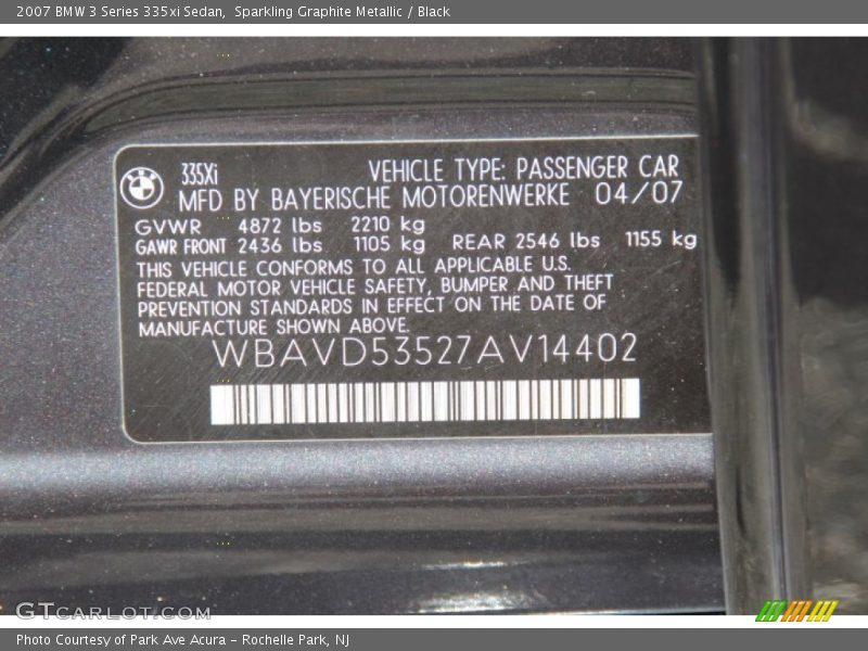 Sparkling Graphite Metallic / Black 2007 BMW 3 Series 335xi Sedan