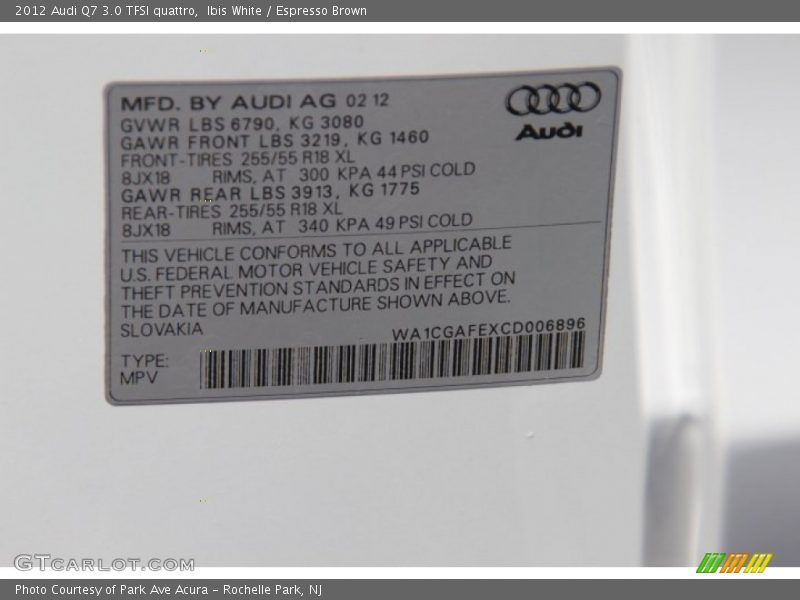 Ibis White / Espresso Brown 2012 Audi Q7 3.0 TFSI quattro