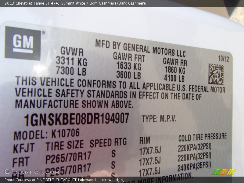 Summit White / Light Cashmere/Dark Cashmere 2013 Chevrolet Tahoe LT 4x4