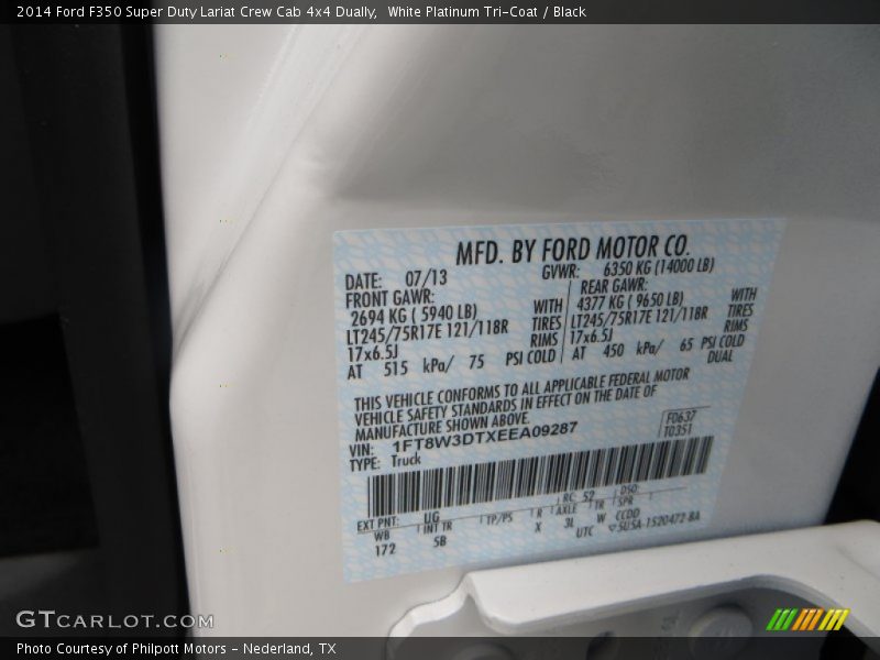 White Platinum Tri-Coat / Black 2014 Ford F350 Super Duty Lariat Crew Cab 4x4 Dually