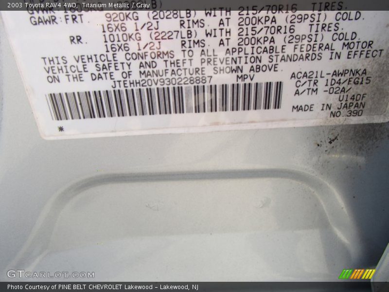 Titanium Metallic / Gray 2003 Toyota RAV4 4WD
