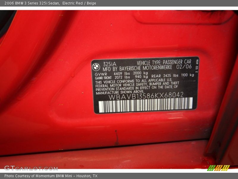 Electric Red / Beige 2006 BMW 3 Series 325i Sedan