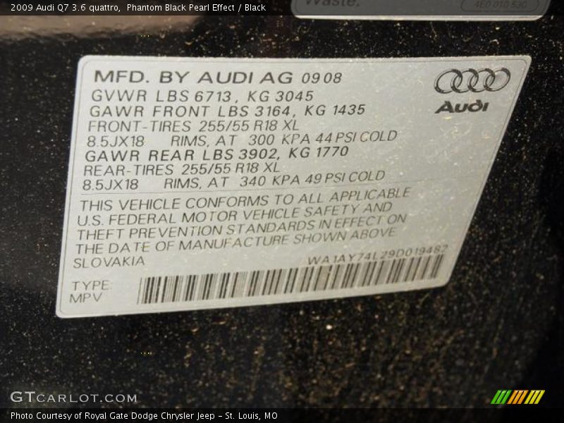 Phantom Black Pearl Effect / Black 2009 Audi Q7 3.6 quattro