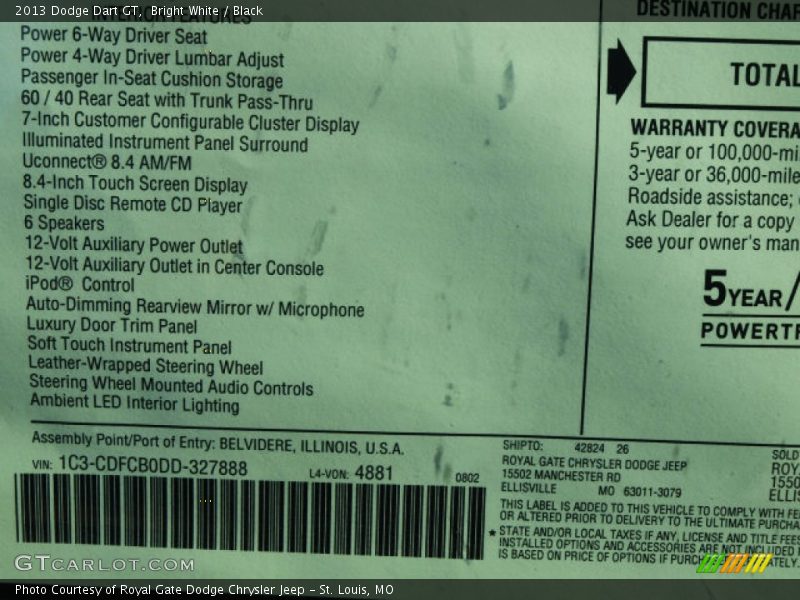  2013 Dart GT Window Sticker