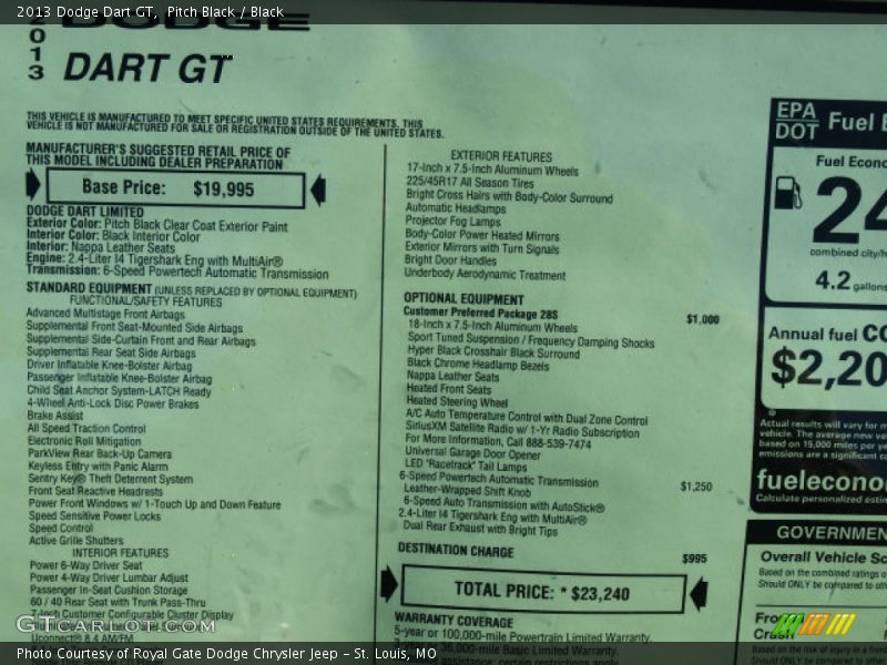 Pitch Black / Black 2013 Dodge Dart GT