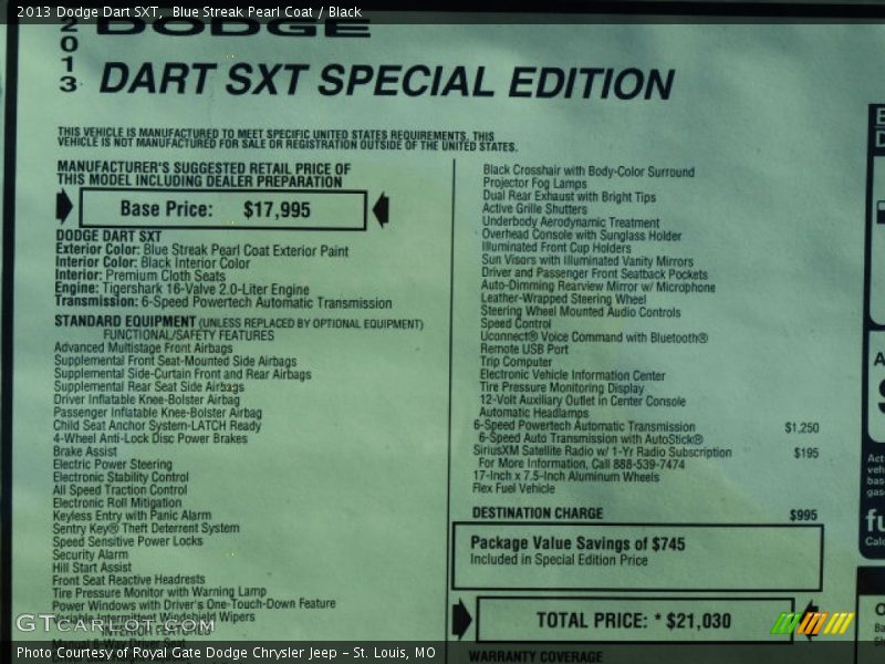 Blue Streak Pearl Coat / Black 2013 Dodge Dart SXT