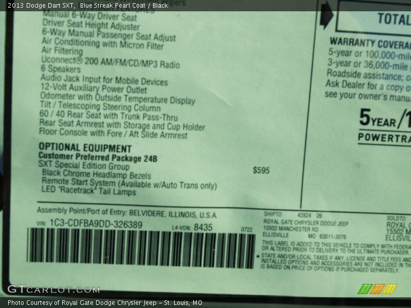Blue Streak Pearl Coat / Black 2013 Dodge Dart SXT