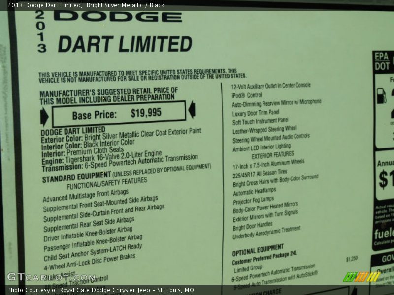 Bright Silver Metallic / Black 2013 Dodge Dart Limited