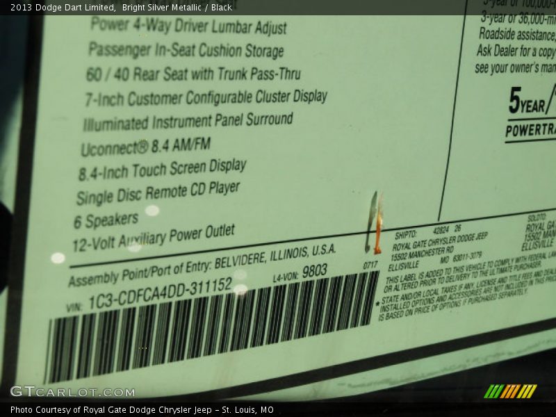 Bright Silver Metallic / Black 2013 Dodge Dart Limited