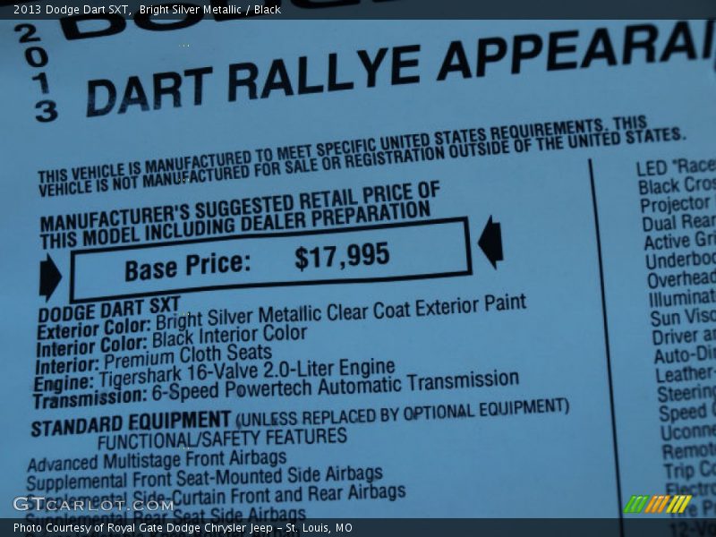 Bright Silver Metallic / Black 2013 Dodge Dart SXT