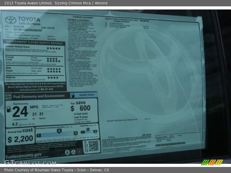 Sizzling Crimson Mica / Almond 2013 Toyota Avalon Limited
