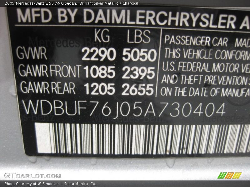 Brilliant Silver Metallic / Charcoal 2005 Mercedes-Benz E 55 AMG Sedan