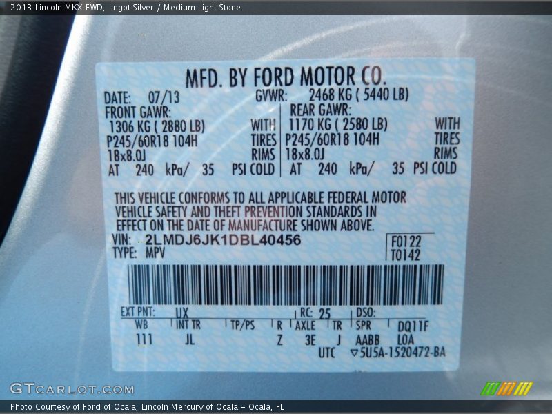 Ingot Silver / Medium Light Stone 2013 Lincoln MKX FWD