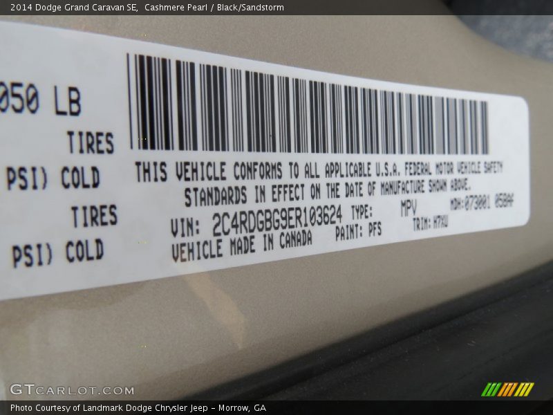 Cashmere Pearl / Black/Sandstorm 2014 Dodge Grand Caravan SE
