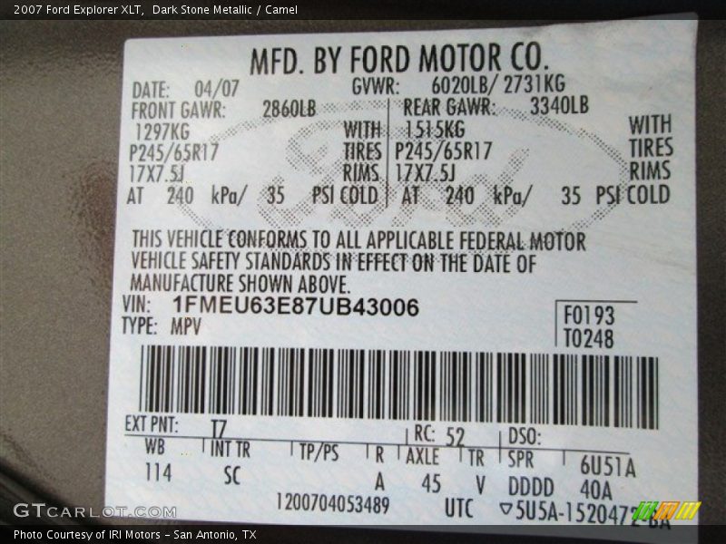 Dark Stone Metallic / Camel 2007 Ford Explorer XLT