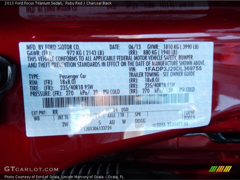 Ruby Red / Charcoal Black 2013 Ford Focus Titanium Sedan