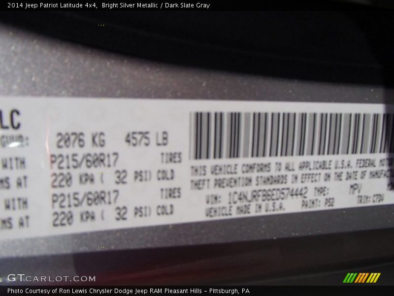 Bright Silver Metallic / Dark Slate Gray 2014 Jeep Patriot Latitude 4x4