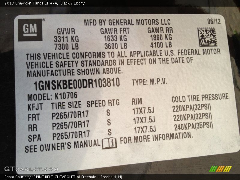Black / Ebony 2013 Chevrolet Tahoe LT 4x4