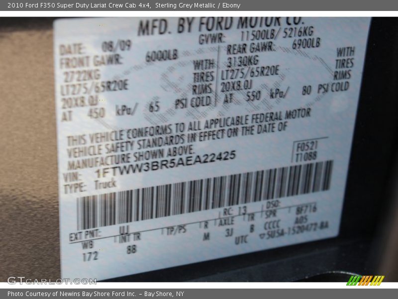Sterling Grey Metallic / Ebony 2010 Ford F350 Super Duty Lariat Crew Cab 4x4