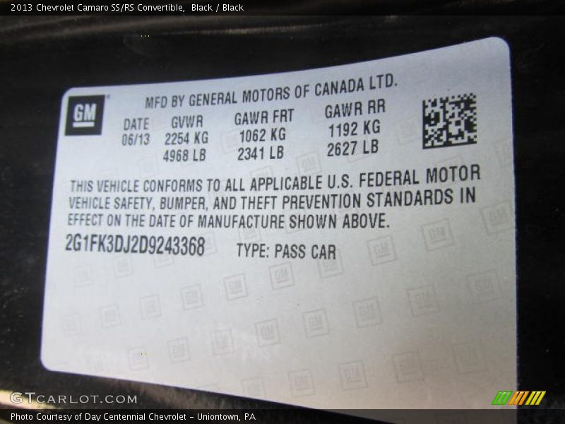 Black / Black 2013 Chevrolet Camaro SS/RS Convertible