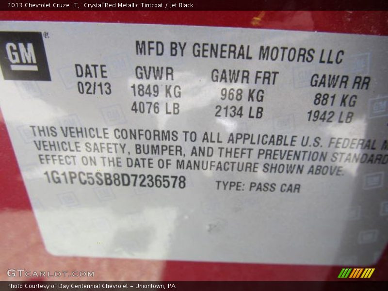 Crystal Red Metallic Tintcoat / Jet Black 2013 Chevrolet Cruze LT