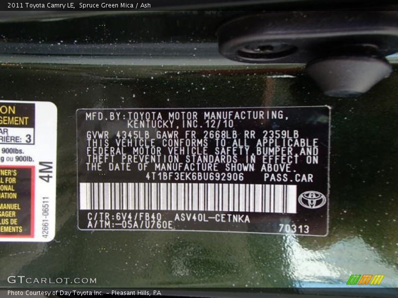 Spruce Green Mica / Ash 2011 Toyota Camry LE