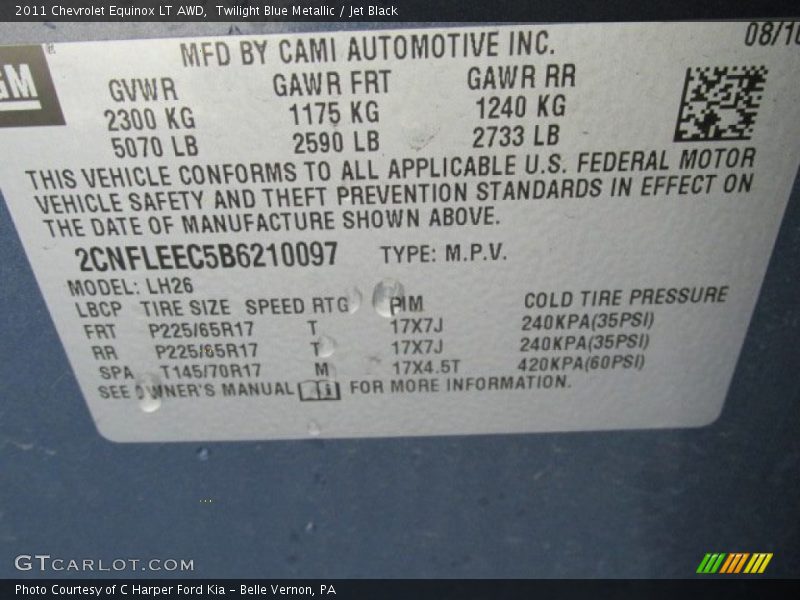 Twilight Blue Metallic / Jet Black 2011 Chevrolet Equinox LT AWD