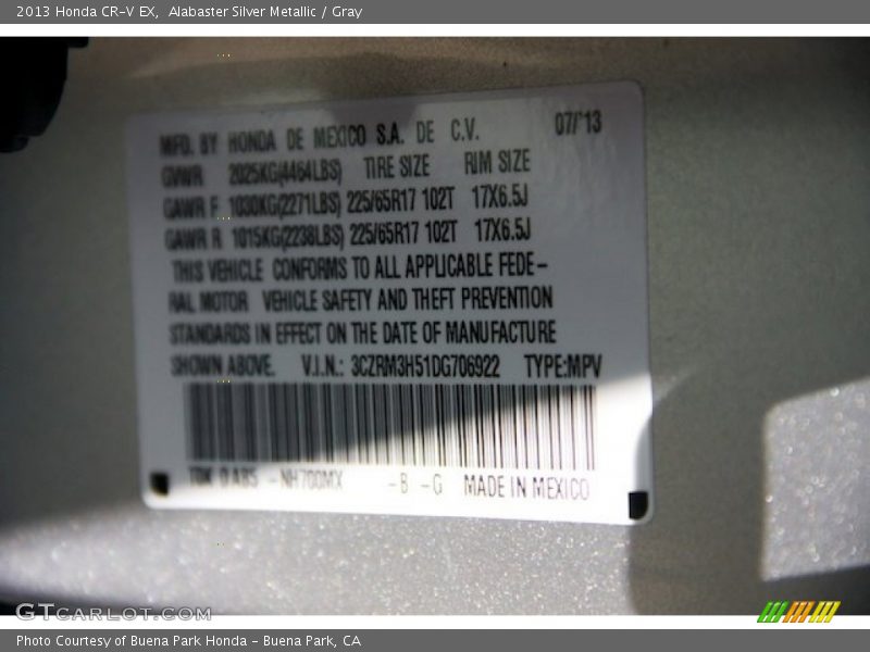 Alabaster Silver Metallic / Gray 2013 Honda CR-V EX