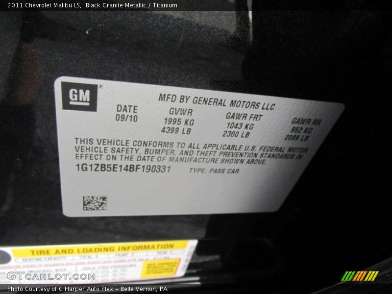 Black Granite Metallic / Titanium 2011 Chevrolet Malibu LS
