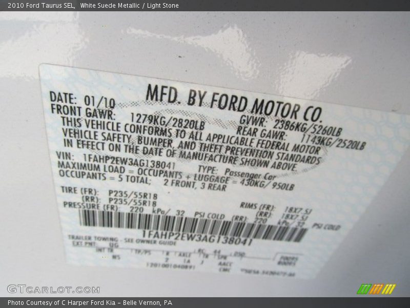 White Suede Metallic / Light Stone 2010 Ford Taurus SEL