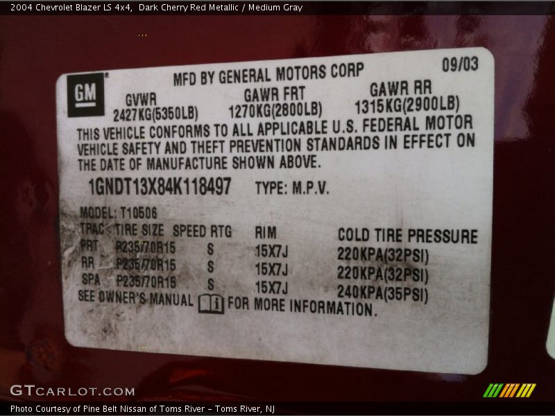 Dark Cherry Red Metallic / Medium Gray 2004 Chevrolet Blazer LS 4x4