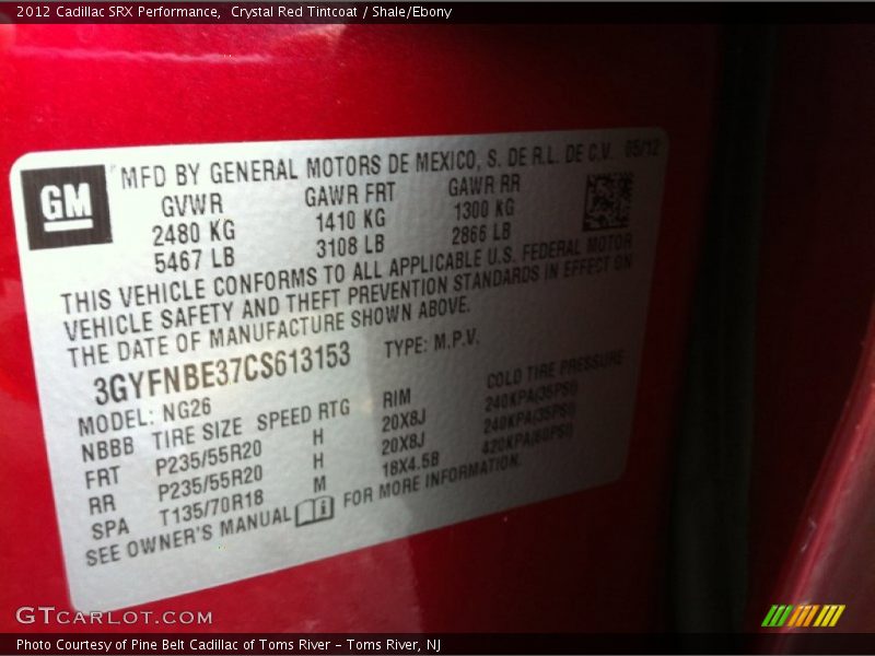Crystal Red Tintcoat / Shale/Ebony 2012 Cadillac SRX Performance