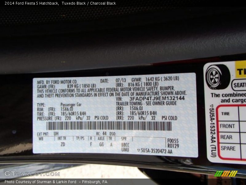 2014 Fiesta S Hatchback Tuxedo Black Color Code UH