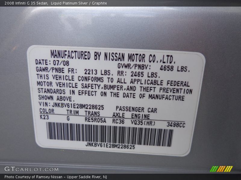 Liquid Platinum Silver / Graphite 2008 Infiniti G 35 Sedan