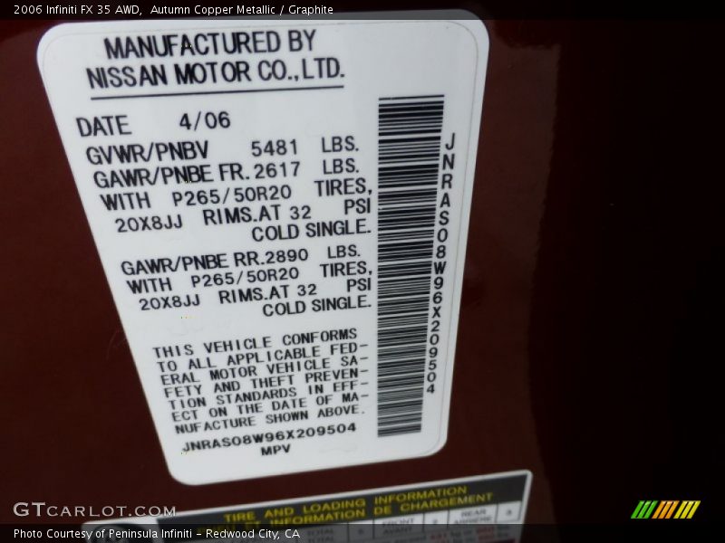 Autumn Copper Metallic / Graphite 2006 Infiniti FX 35 AWD