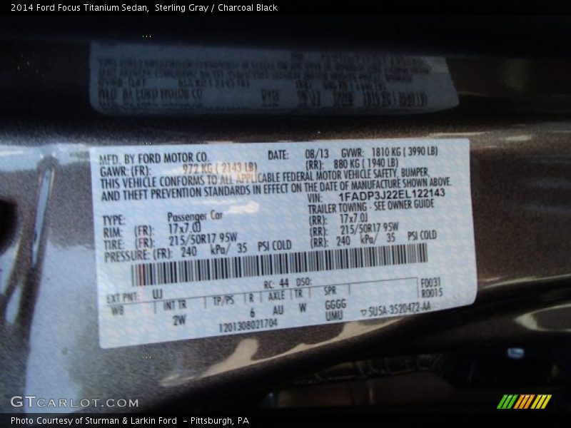2014 Focus Titanium Sedan Sterling Gray Color Code UJ