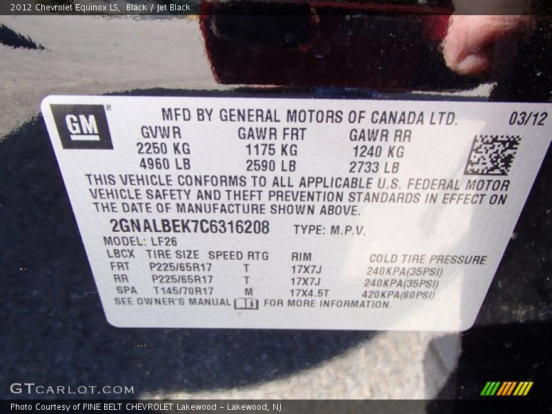 Black / Jet Black 2012 Chevrolet Equinox LS