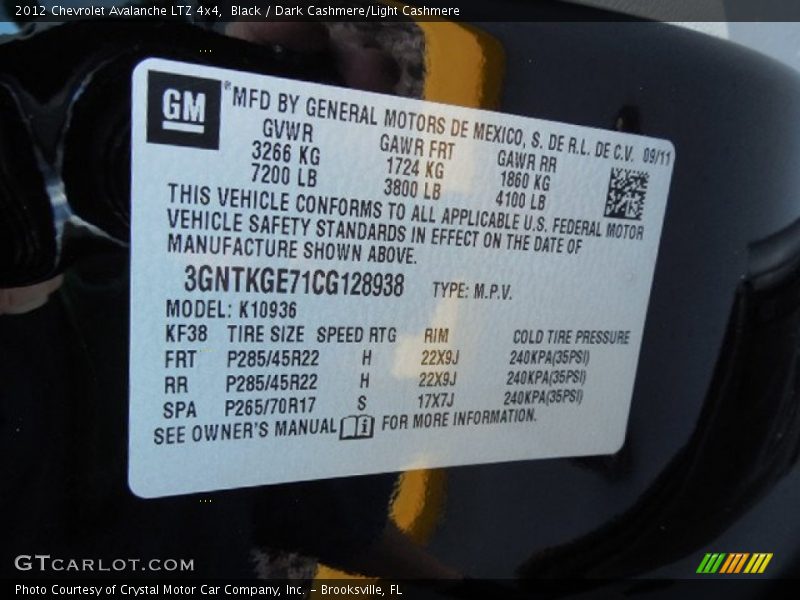 Black / Dark Cashmere/Light Cashmere 2012 Chevrolet Avalanche LTZ 4x4