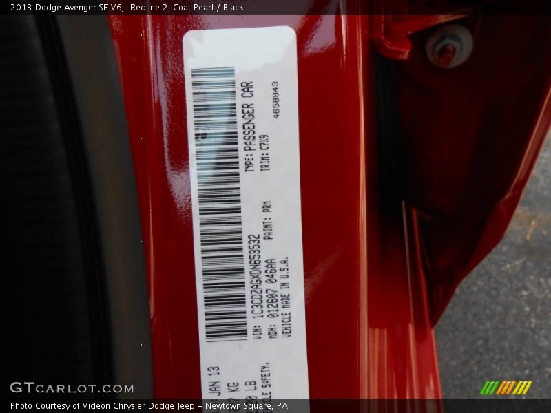 Redline 2-Coat Pearl / Black 2013 Dodge Avenger SE V6