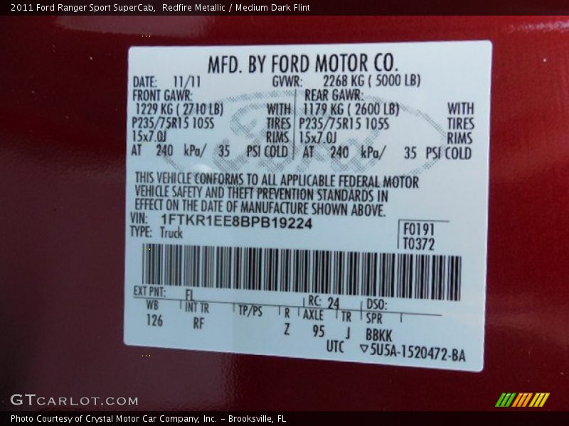 Redfire Metallic / Medium Dark Flint 2011 Ford Ranger Sport SuperCab