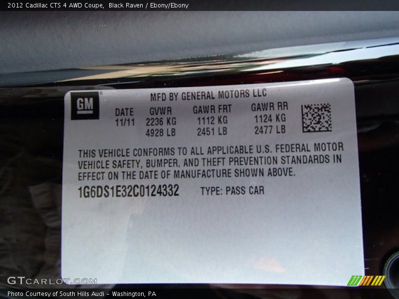 Black Raven / Ebony/Ebony 2012 Cadillac CTS 4 AWD Coupe