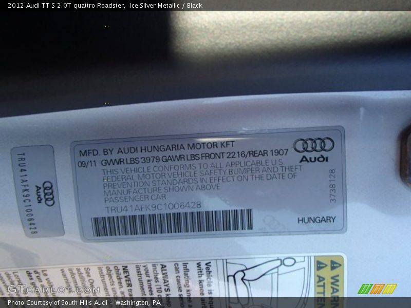 Ice Silver Metallic / Black 2012 Audi TT S 2.0T quattro Roadster