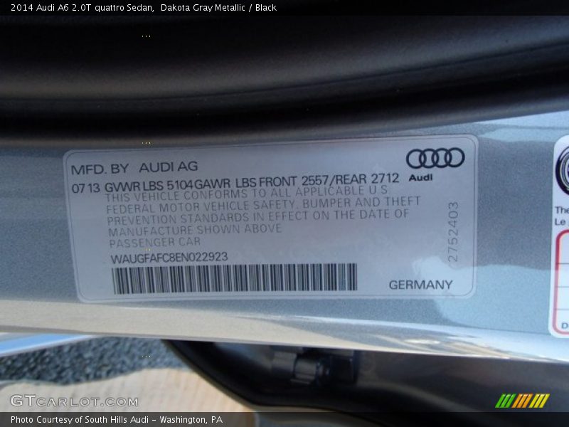 Dakota Gray Metallic / Black 2014 Audi A6 2.0T quattro Sedan
