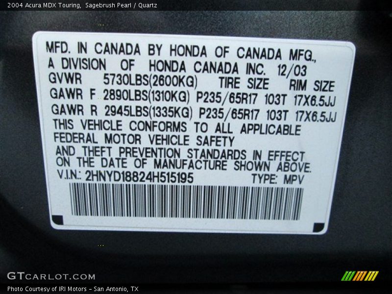 Sagebrush Pearl / Quartz 2004 Acura MDX Touring