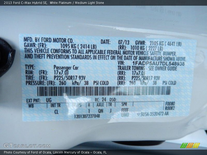 White Platinum / Medium Light Stone 2013 Ford C-Max Hybrid SE