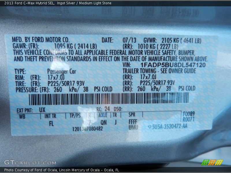 Ingot Silver / Medium Light Stone 2013 Ford C-Max Hybrid SEL