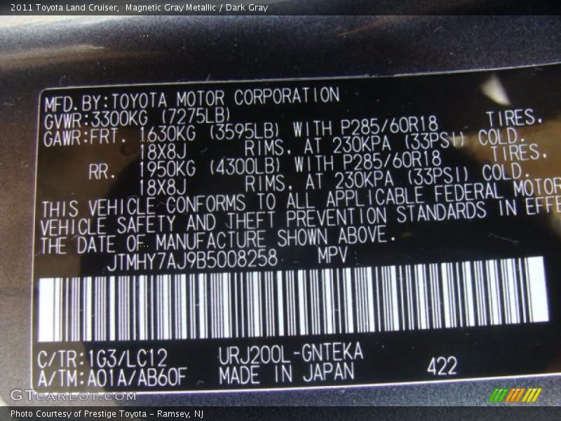 Magnetic Gray Metallic / Dark Gray 2011 Toyota Land Cruiser